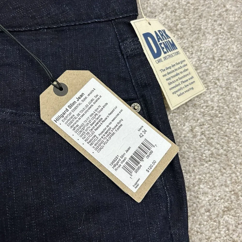 Prana Hillgard Slim Jean Blue Dark Wash Men's 42x34 Stretch‎ Denim NEW MSRP $120